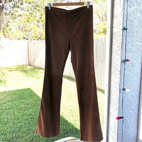 Ralph Lauren Blue Label, Cognac Brown, Suede Leather, Flare Leg Pants, Women’s 6 - Picture 7 of 17